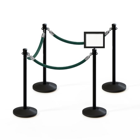 MONTOUR LINE Stanchion Post and Rope Kit Black, 4CrownTop 3Green Rope 8.5x11H Sign C-Kit-3-BK-CN-1-Tapped-1-8511-H-3-PVR-GN-PS